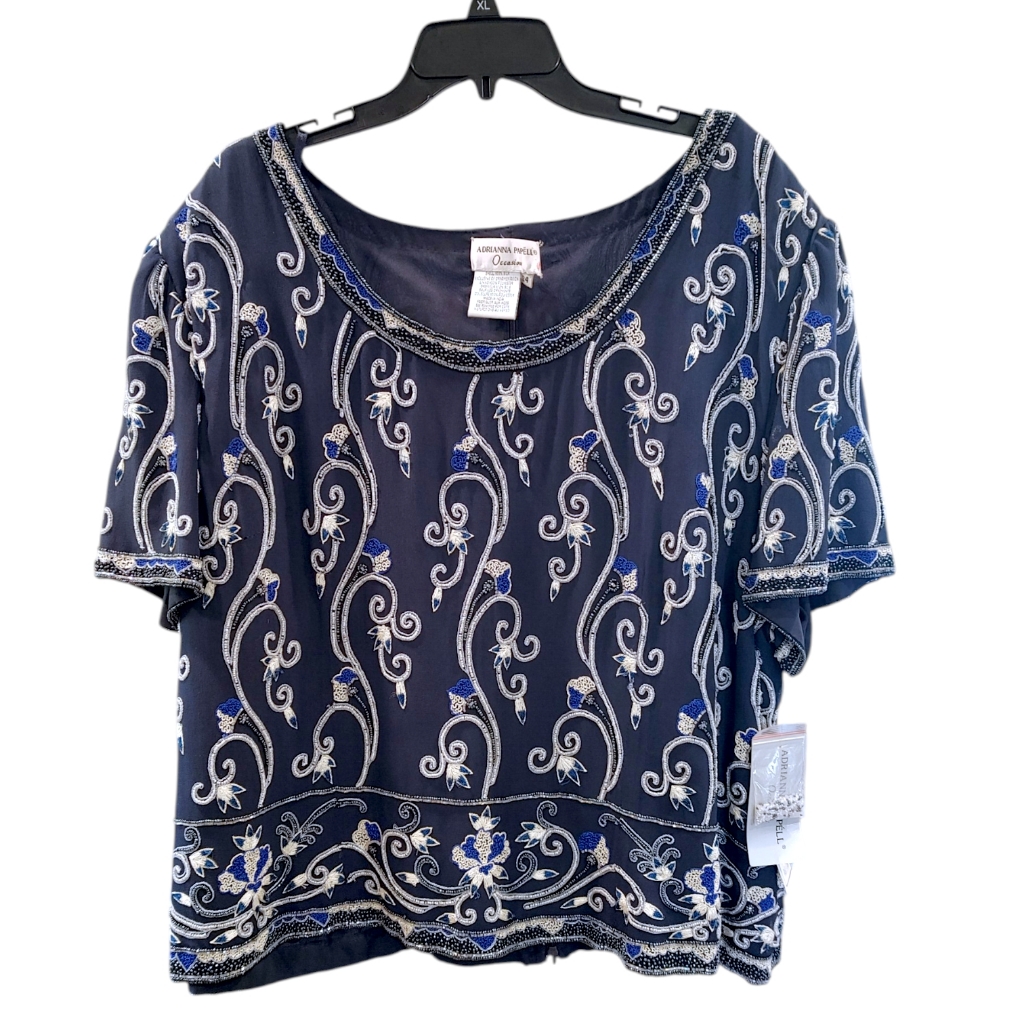 Adriana Papel Vintage Beaded Short Sleeve Shoulder Pad Top Blouse Womens Size 24